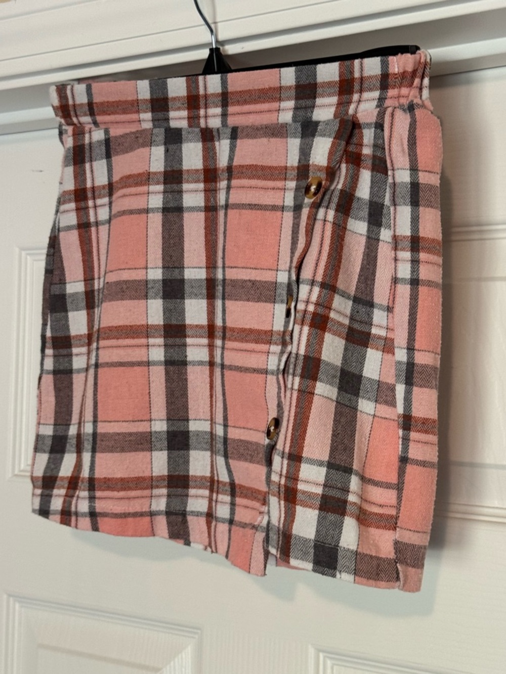 SHEIN Pink Plaid Button-Front Mini Skirt